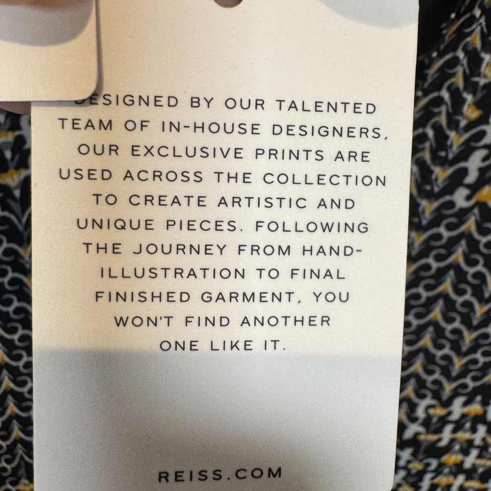 Reiss Stefania Printed Mini Day Dress Black Yellow Gold Drawstring Waist US 8 - Picture 9 of 12